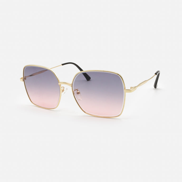 Lunettes de soleil carrées dorées avec verres rosés