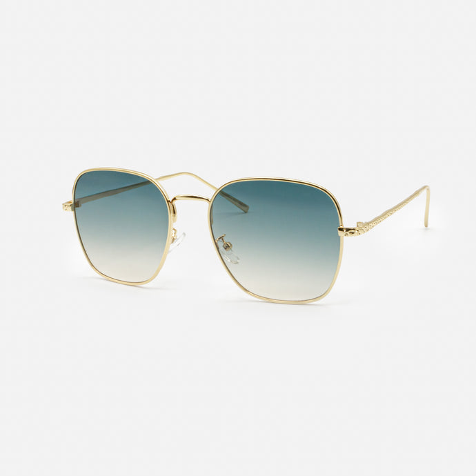 Gold sunglasses with blue lenses