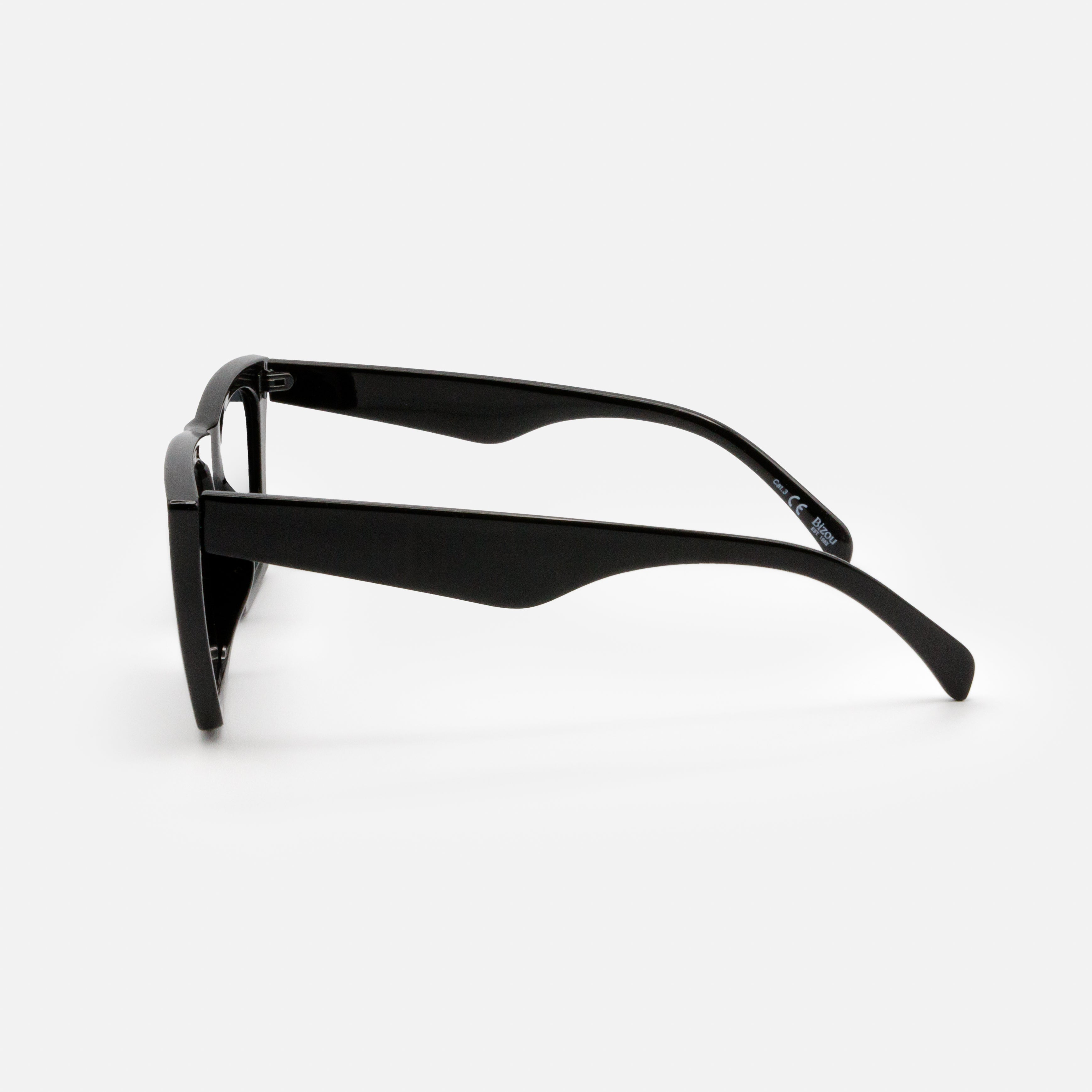Black sunglasses with black pointed lenses