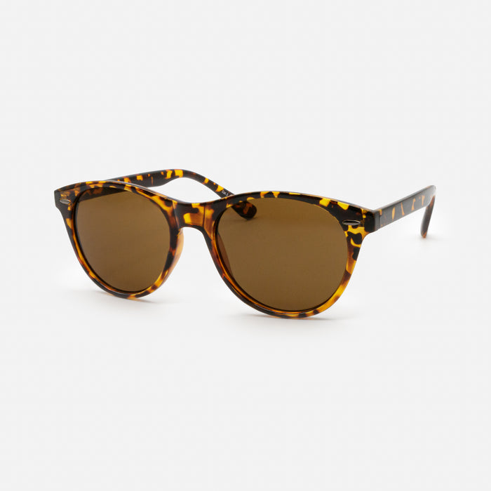 Round tortoiseshell sunglasses with brown lenses