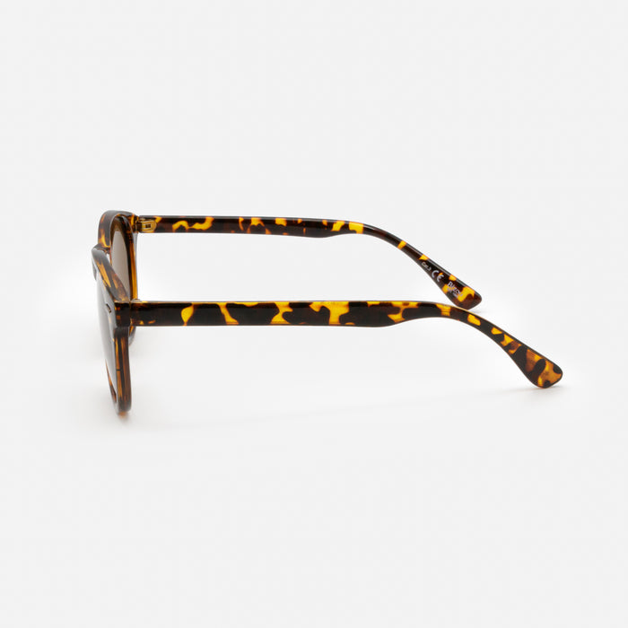 Round tortoiseshell sunglasses with brown lenses