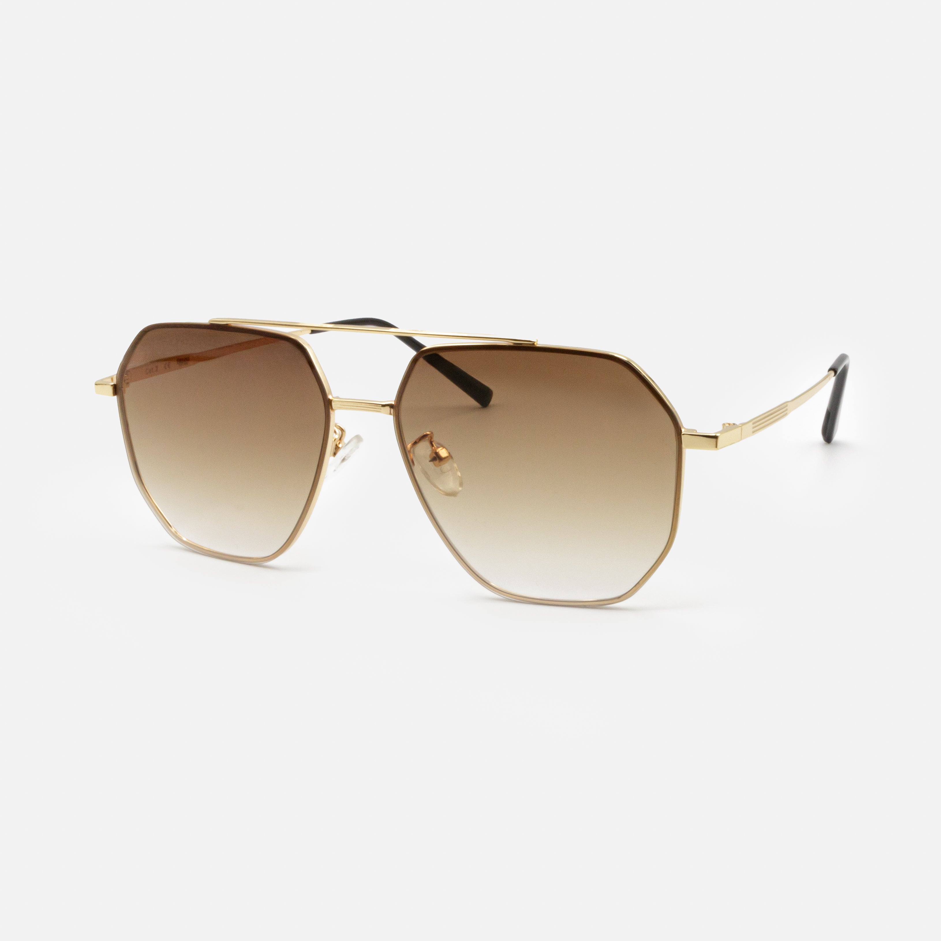 Gold aviator sunglasses with brown lenses
