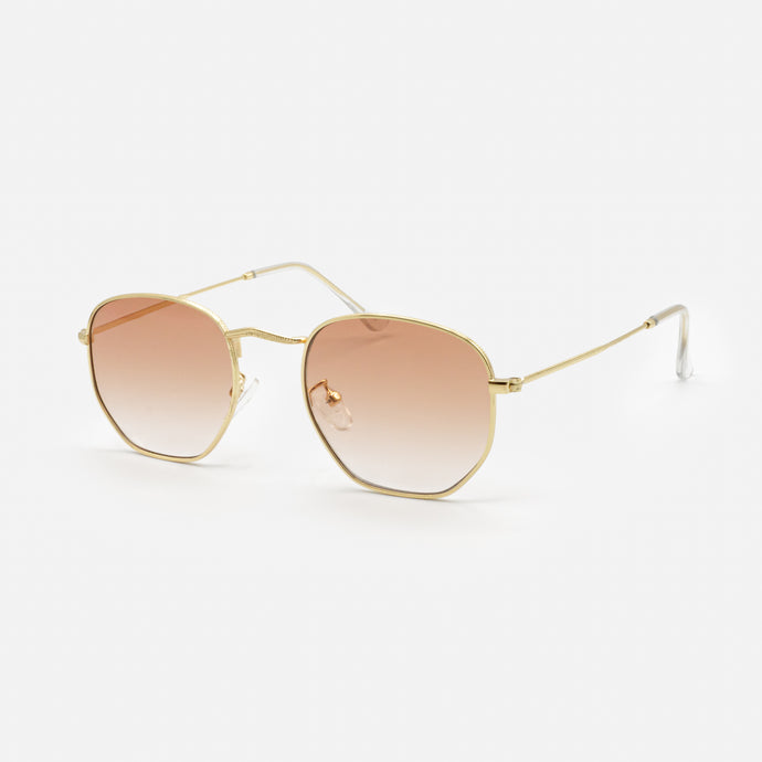 Gold sunglasses with pink lenses