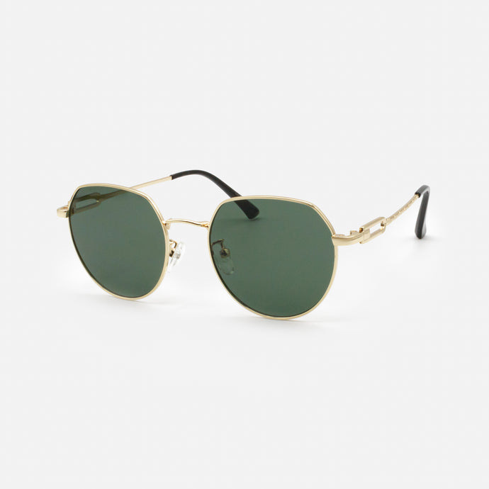 Gold sunglasses with green lenses