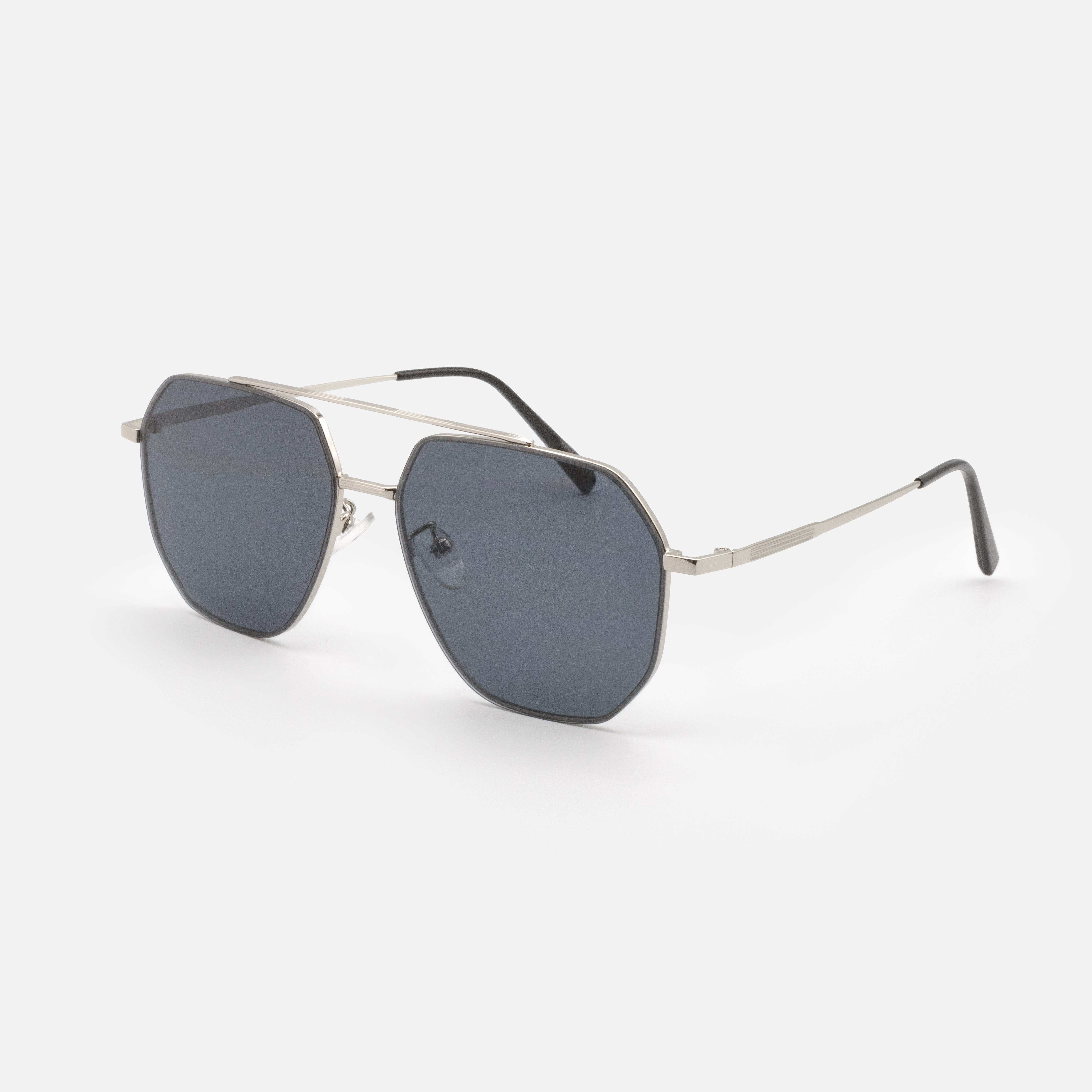 Silver aviator sunglasses with dark lenses