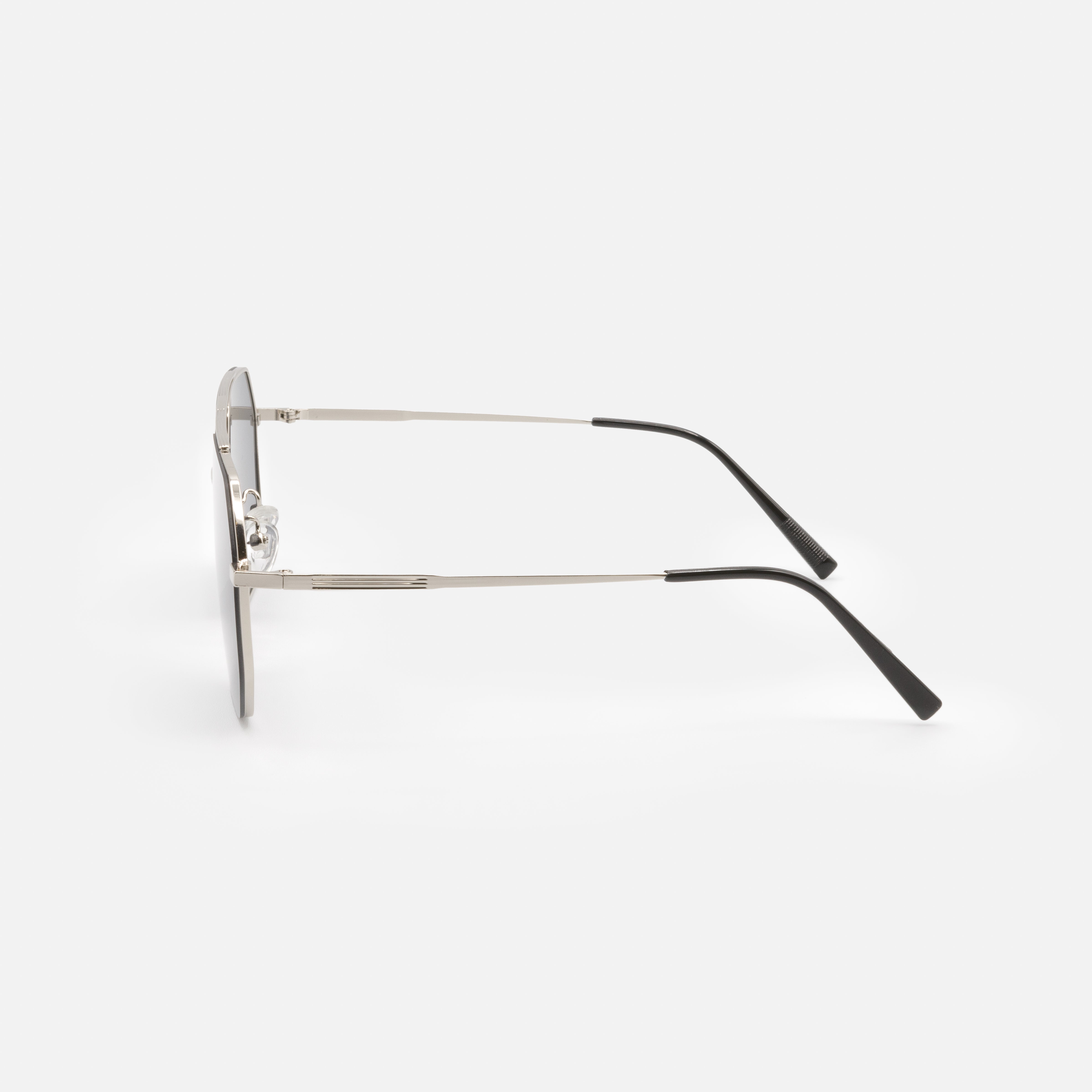 Silver aviator sunglasses with dark lenses