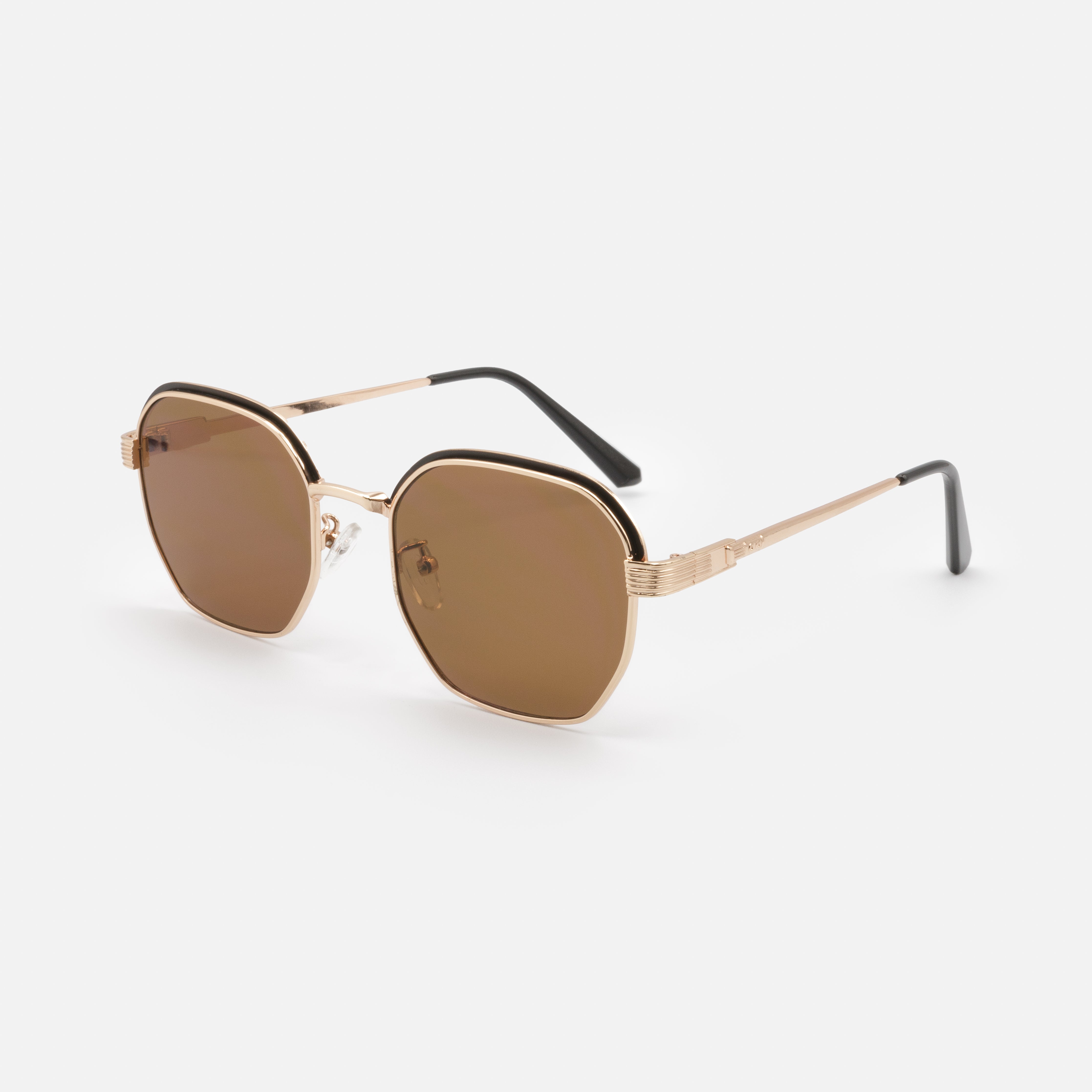 Black and gold sunglasses with brown lenses