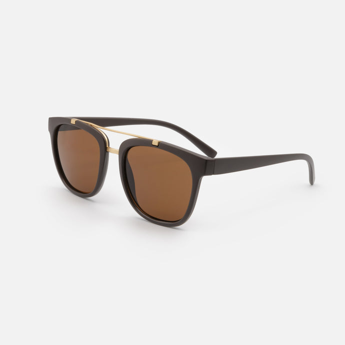 Lunettes de soleil brun foncé avec pont doré et verres bruns