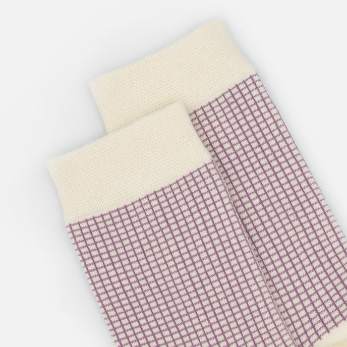 White stockings with lilac check