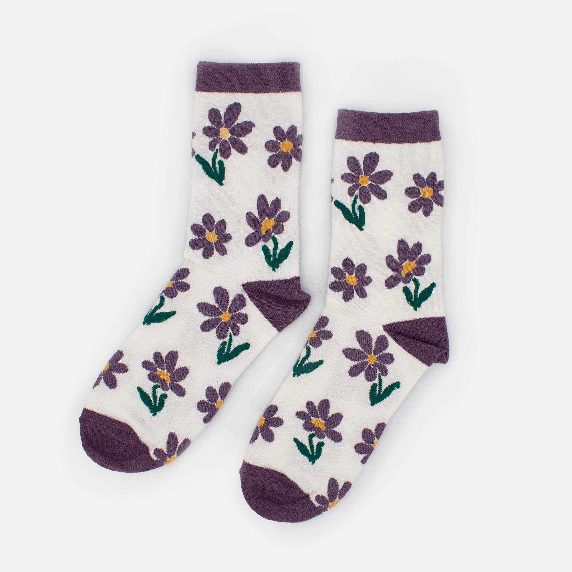 White stockings with purple flower print