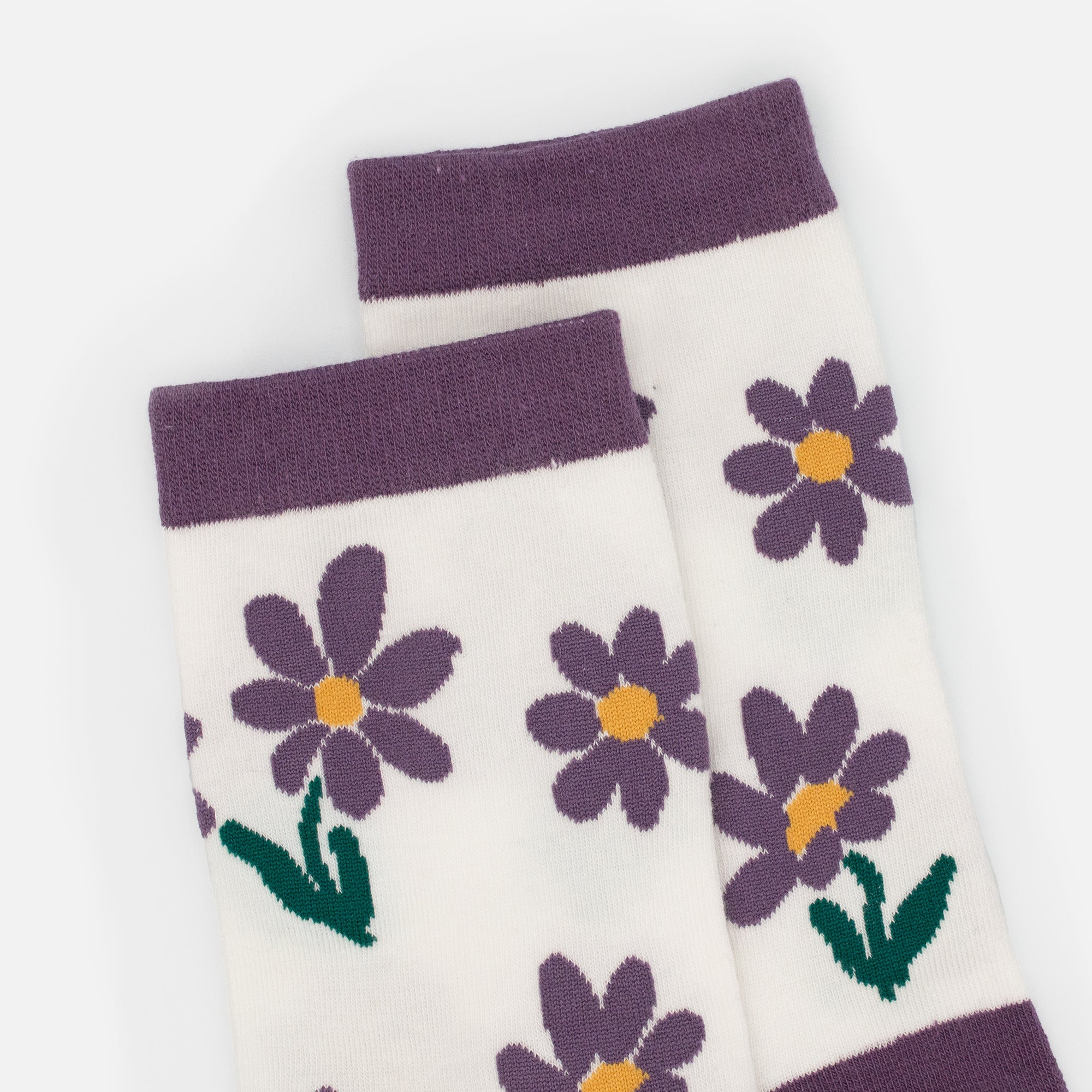 White stockings with purple flower print