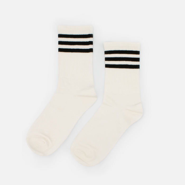 White ribbed socks with black stripes