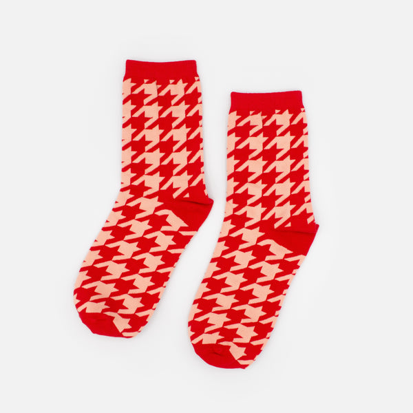 Load image into Gallery viewer, Red houndstooth stockings
