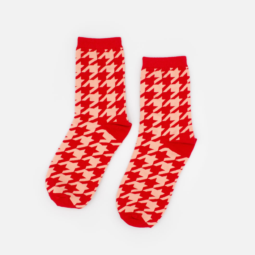 Red houndstooth stockings