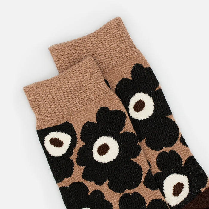 Brown stockings with black flower print