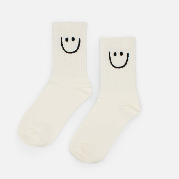 Load image into Gallery viewer, White stockings with black smile embroidery
