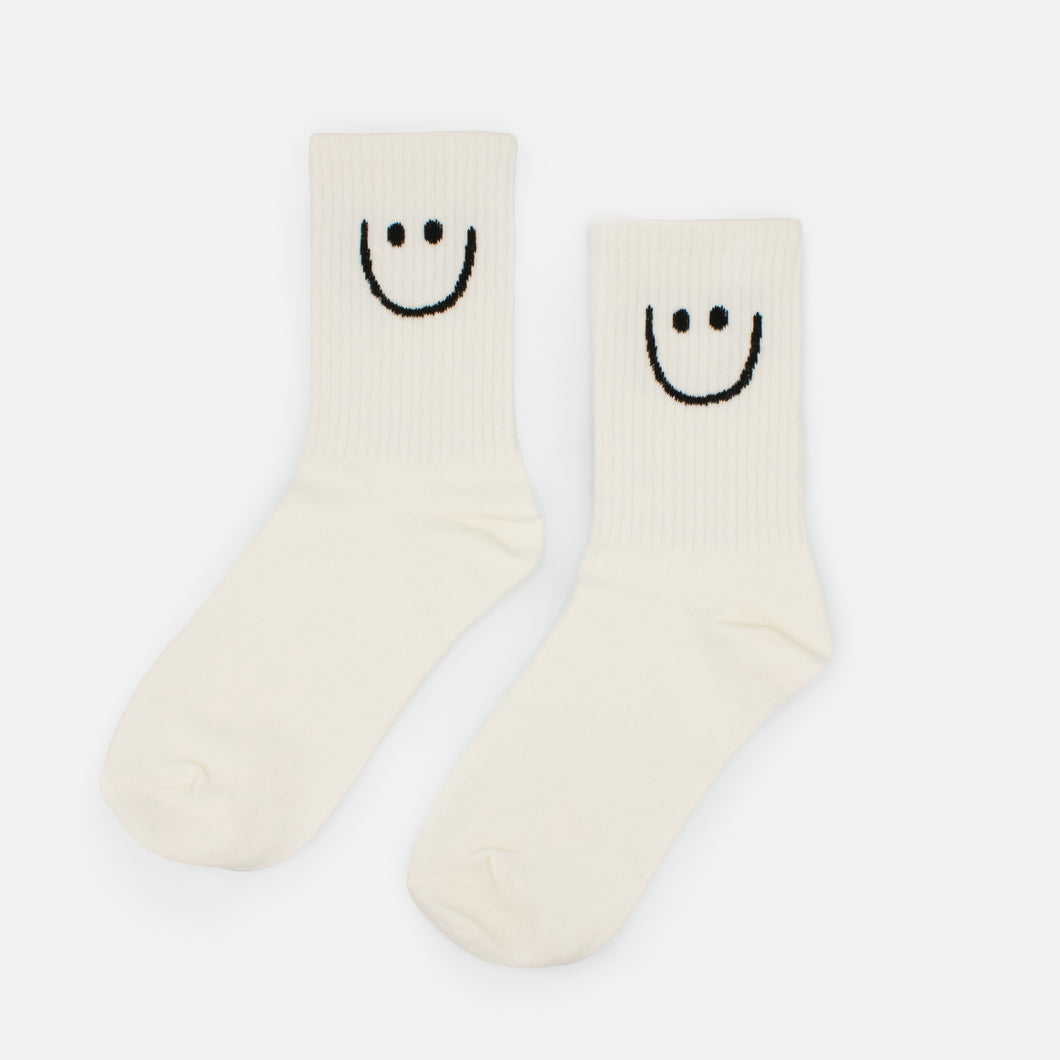 White stockings with black smile embroidery