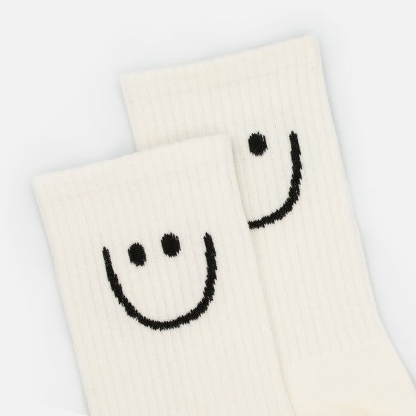 Load image into Gallery viewer, White stockings with black smile embroidery
