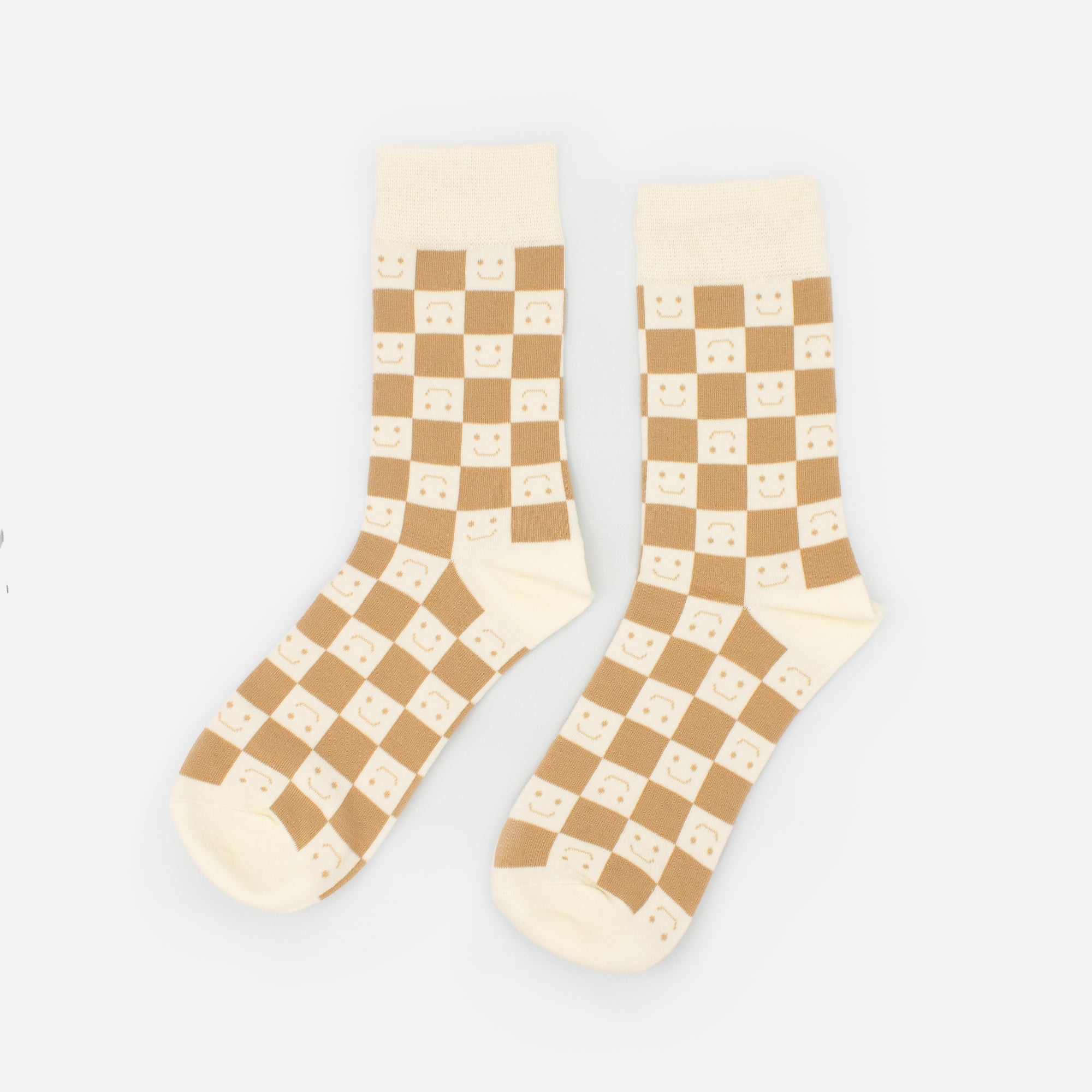 Beige and white checkered stockings with smiles