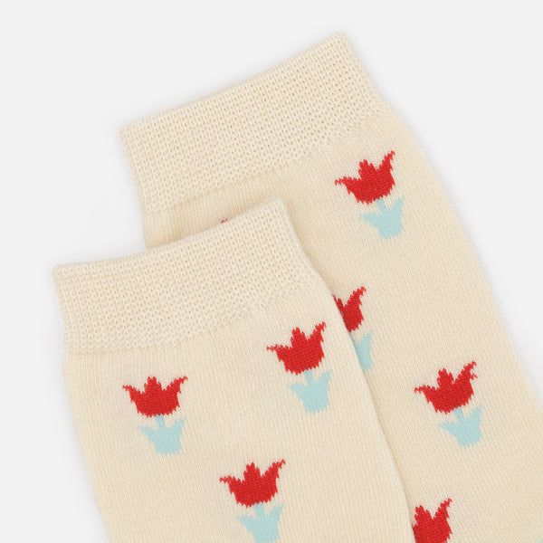 Load image into Gallery viewer, Cream and turquoise stockings with red tulips
