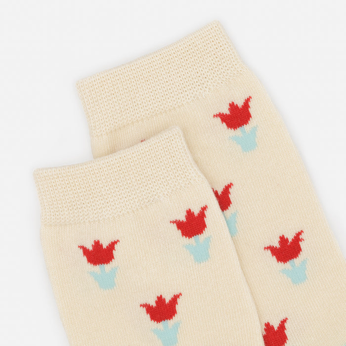 Cream and turquoise stockings with red tulips