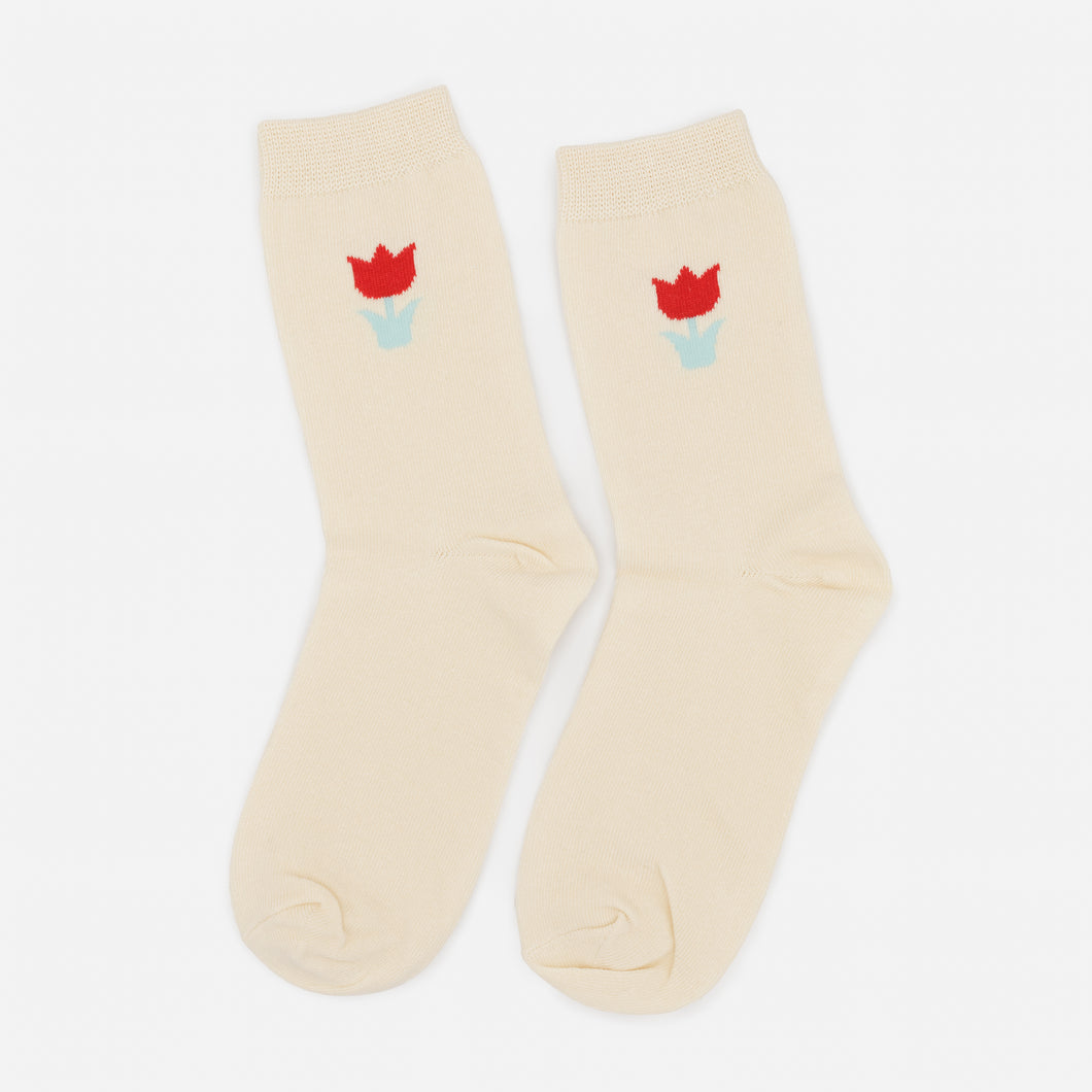 Cream stockings with red tulips