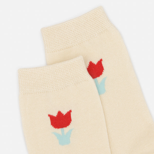 Load image into Gallery viewer, Cream stockings with red tulips
