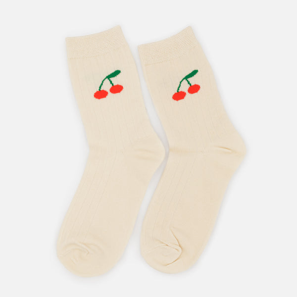 Load image into Gallery viewer, Cream ribbed socks with cherries
