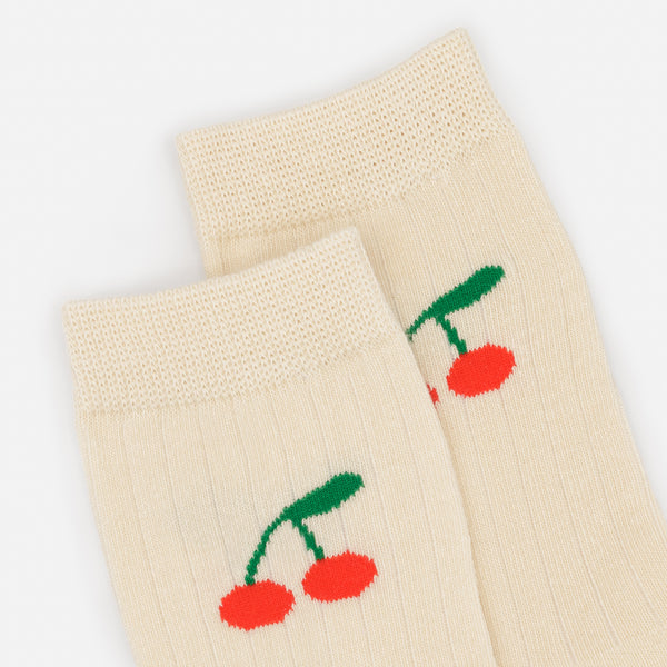 Load image into Gallery viewer, Cream ribbed socks with cherries
