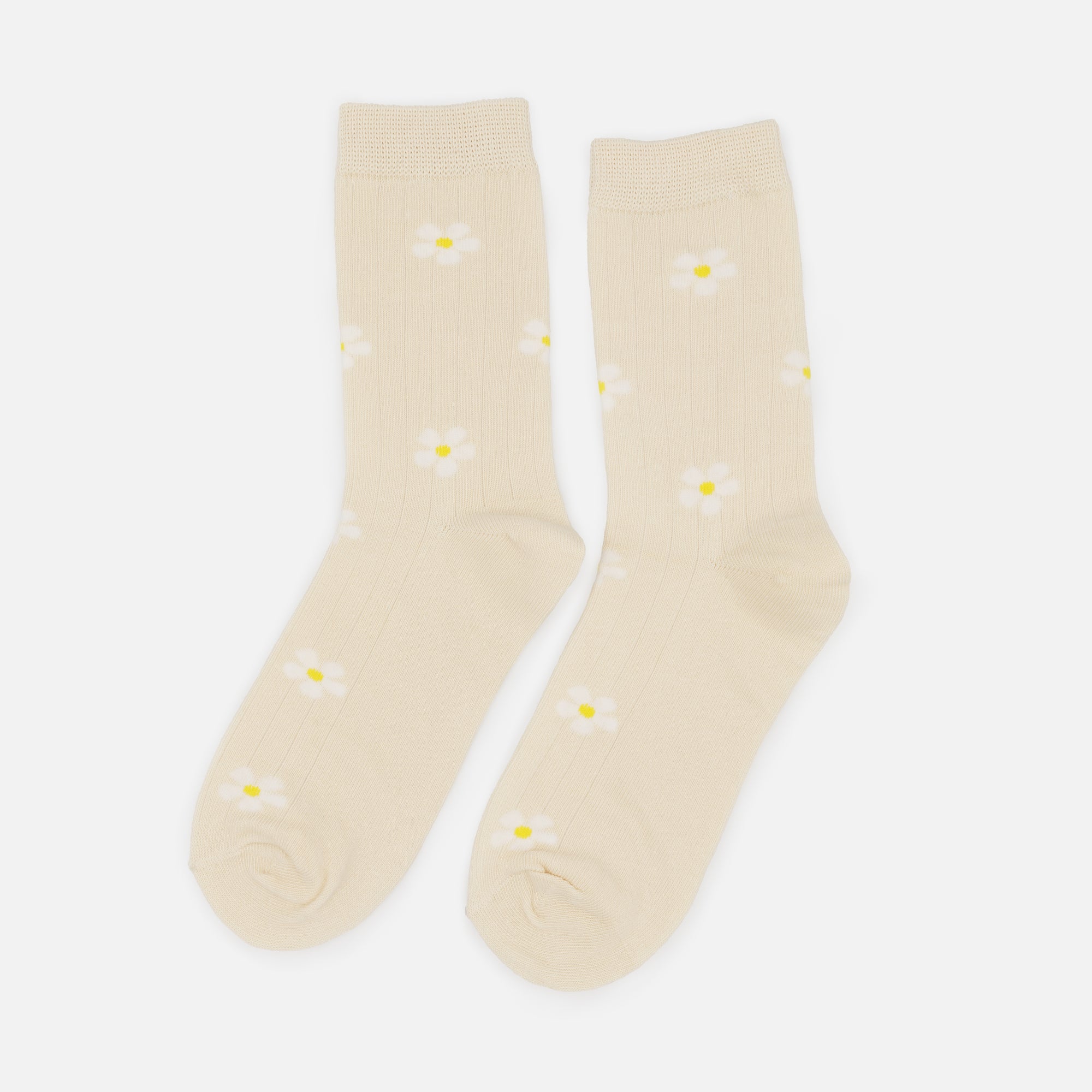 Cream ribbed socks with little daisies