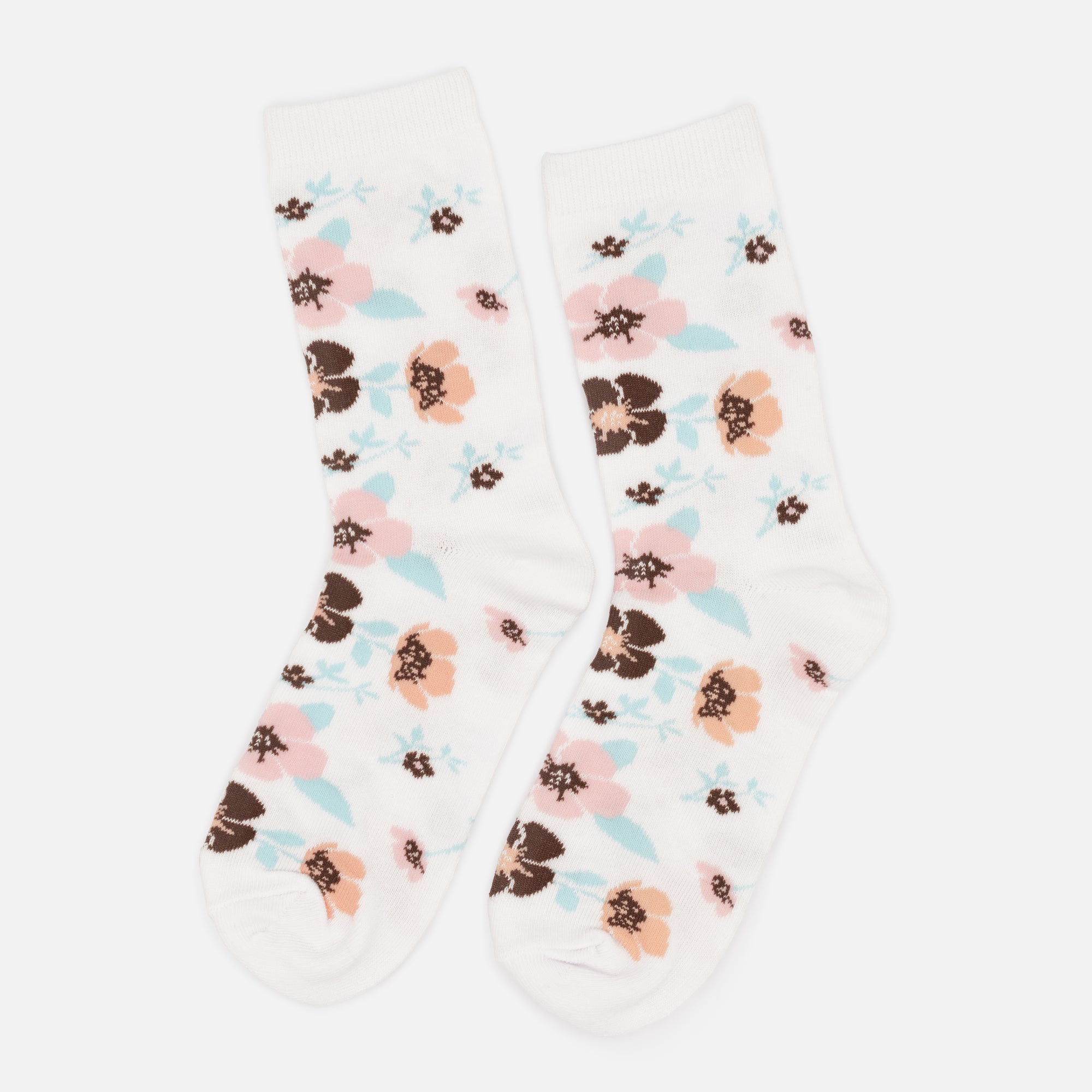 White stockings with pink and brown flowers