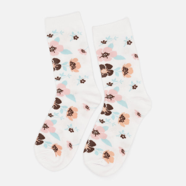 Load image into Gallery viewer, White stockings with pink and brown flowers
