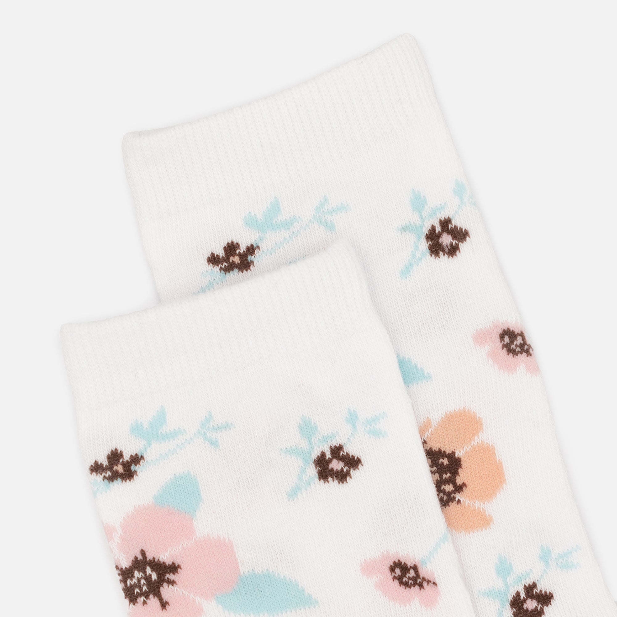 White stockings with pink and brown flowers