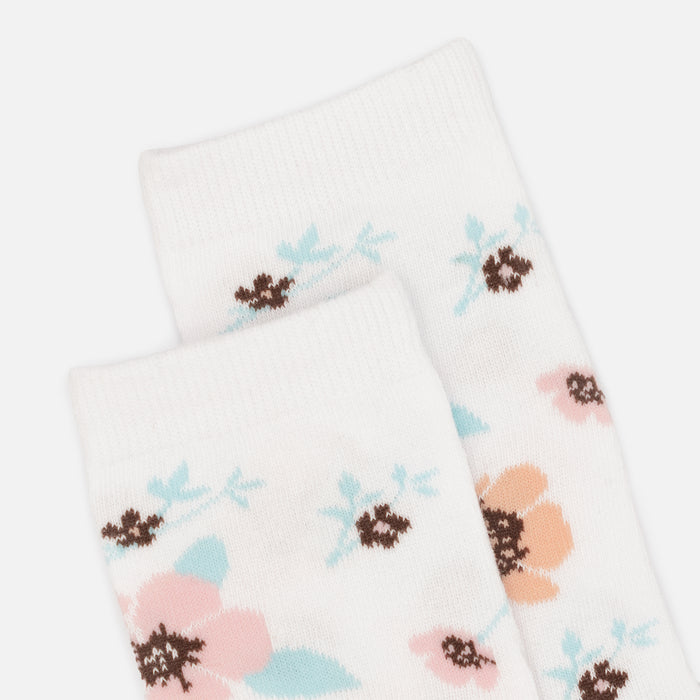 White stockings with pink and brown flowers