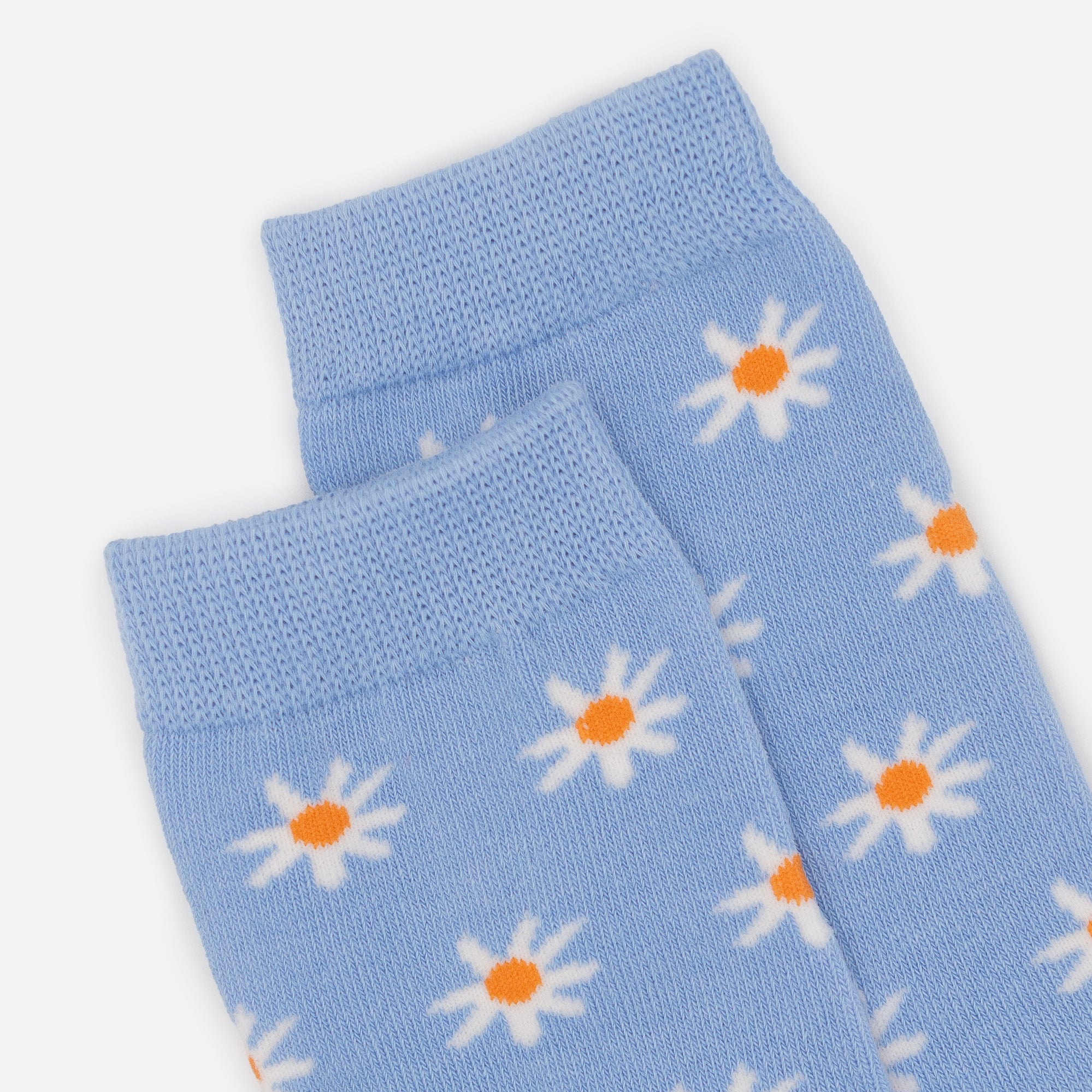 Pale blue stockings with white flowers