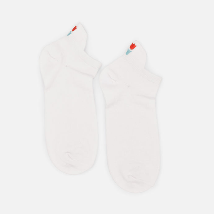 Bas cheville blancs avec tulipe rouge