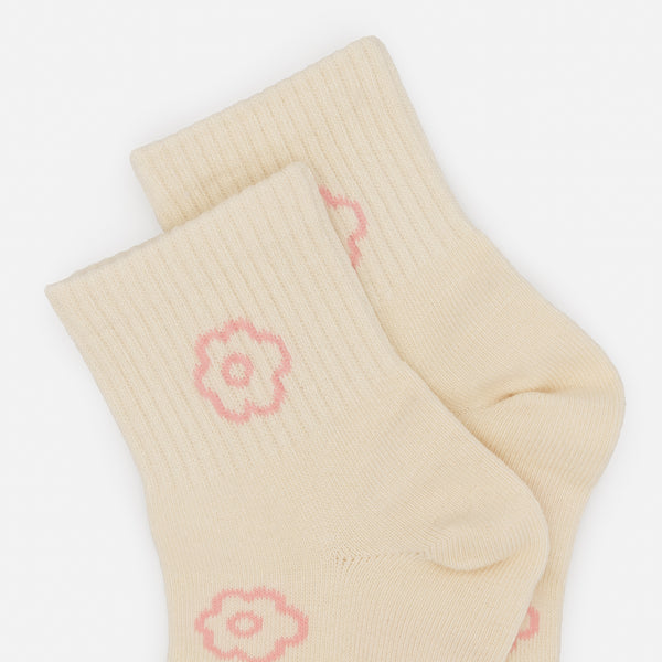 Load image into Gallery viewer, Mid-length cream stockings with pale pink empty flowers
