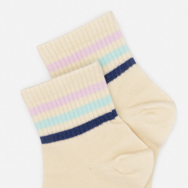 Load image into Gallery viewer, Mid-length cream stockings with multi-colored stripes
