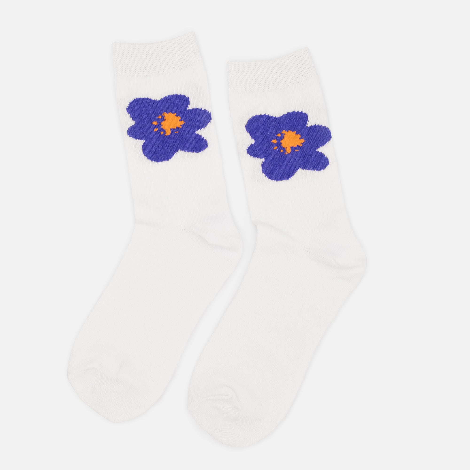 White stockings with blue and orange flowers