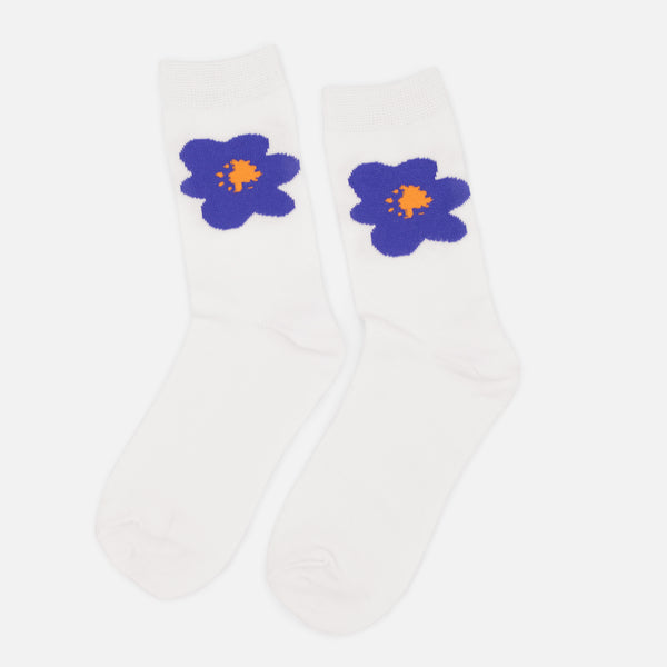 Load image into Gallery viewer, White stockings with blue and orange flowers
