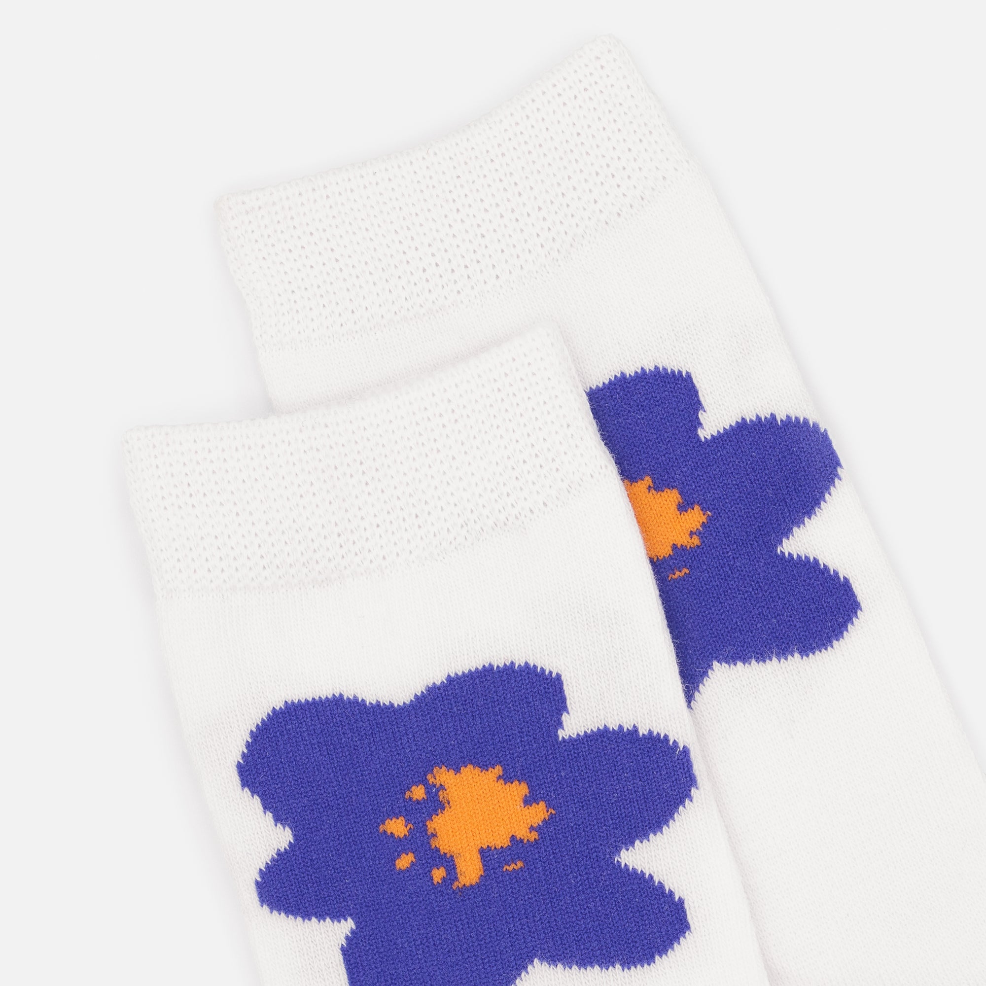 White stockings with blue and orange flowers