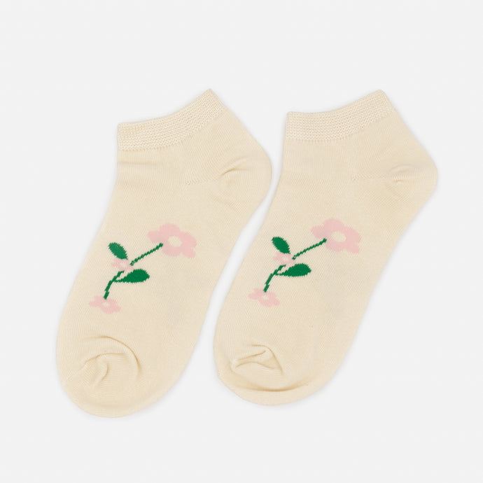 Cream ankle stockings with pale pink flowers