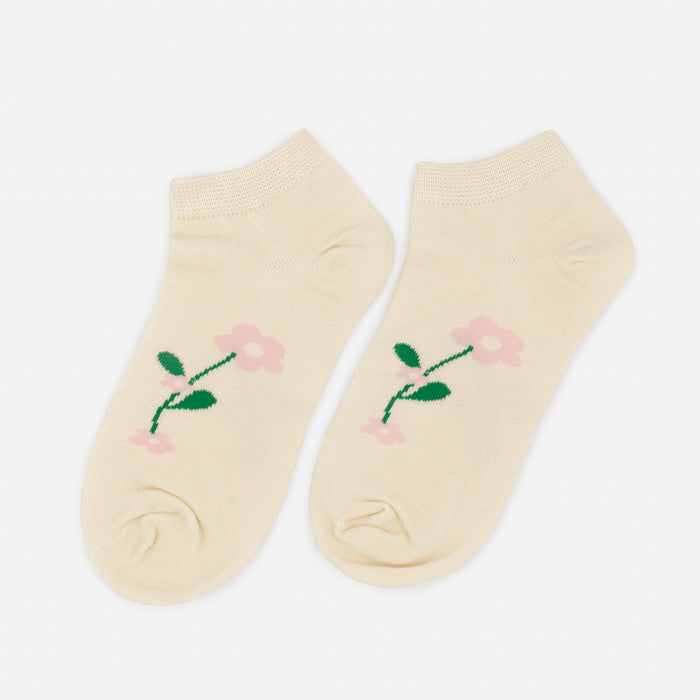 Cream ankle stockings with pale pink flowers