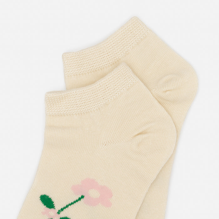 Cream ankle stockings with pale pink flowers