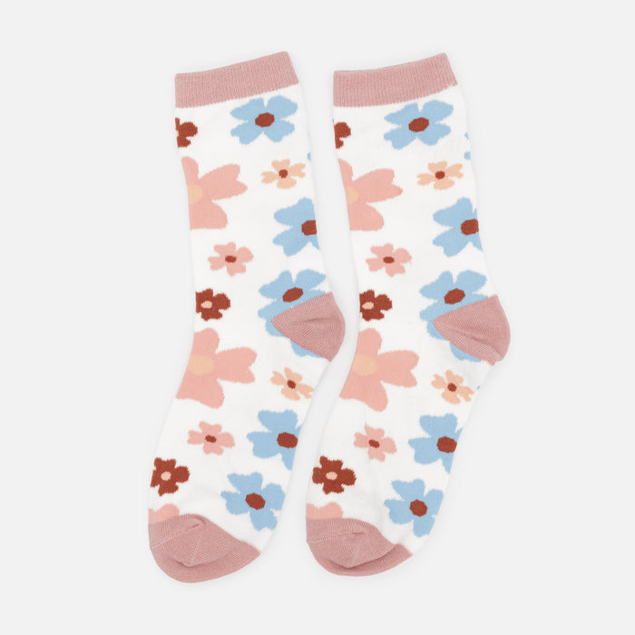 Bas blancs à fleurs roses et bleues