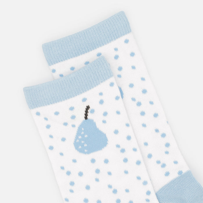 Bas blancs avec poire bleue et pois