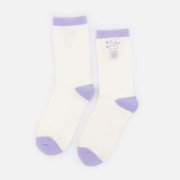 Charger l&#39;image dans la galerie, Bas crème &amp; lilas avec broderie thé aux perles
