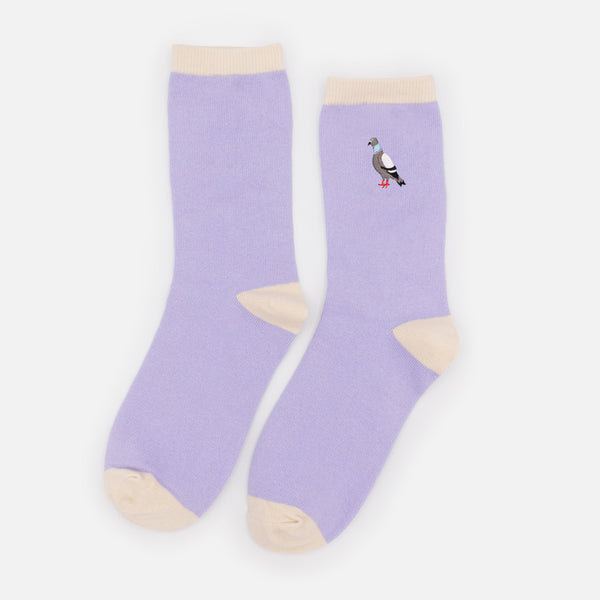 Charger l&#39;image dans la galerie, Bas lilas &amp; beiges avec broderie pigeon
