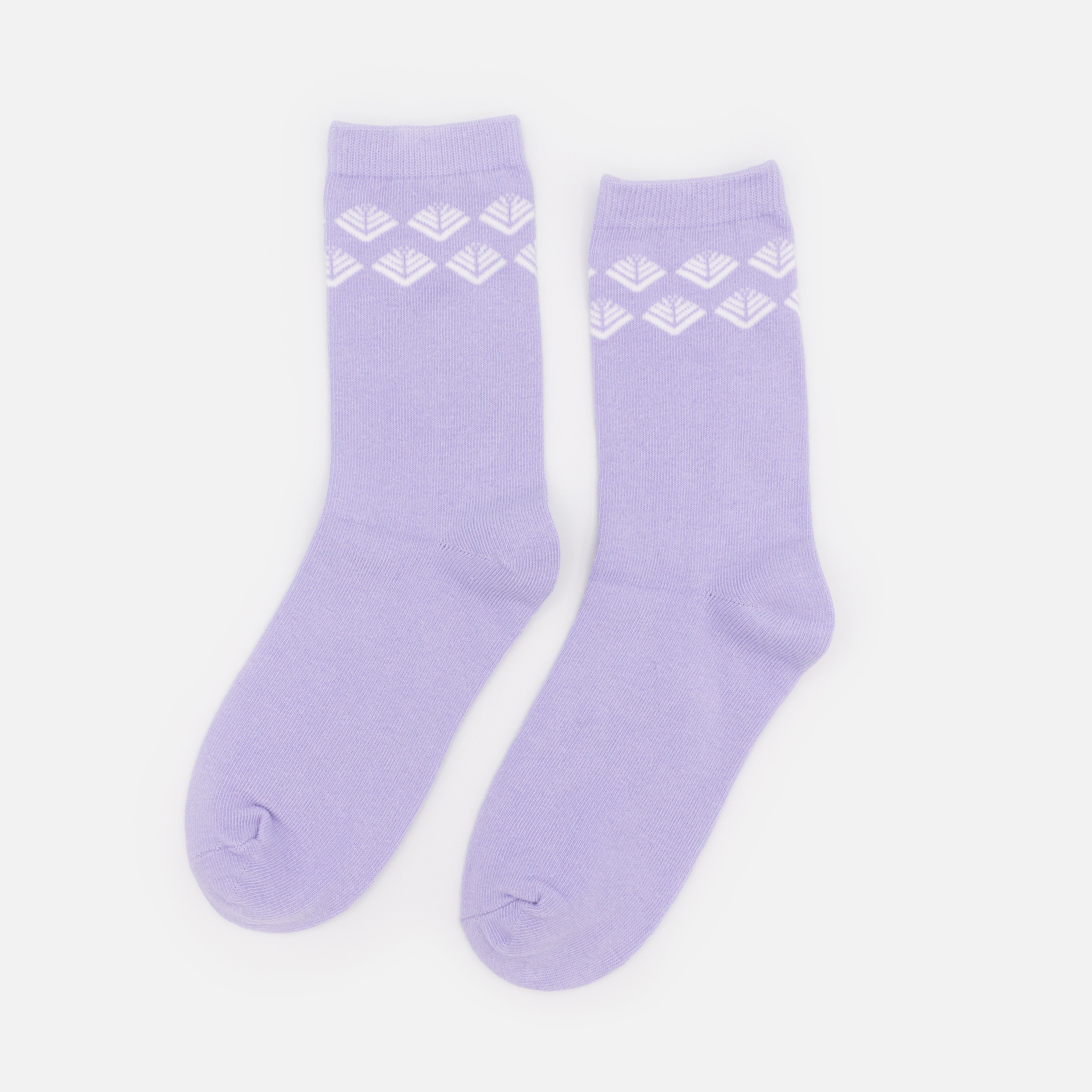 Chaussettes lilas à motifs géométriques blancs