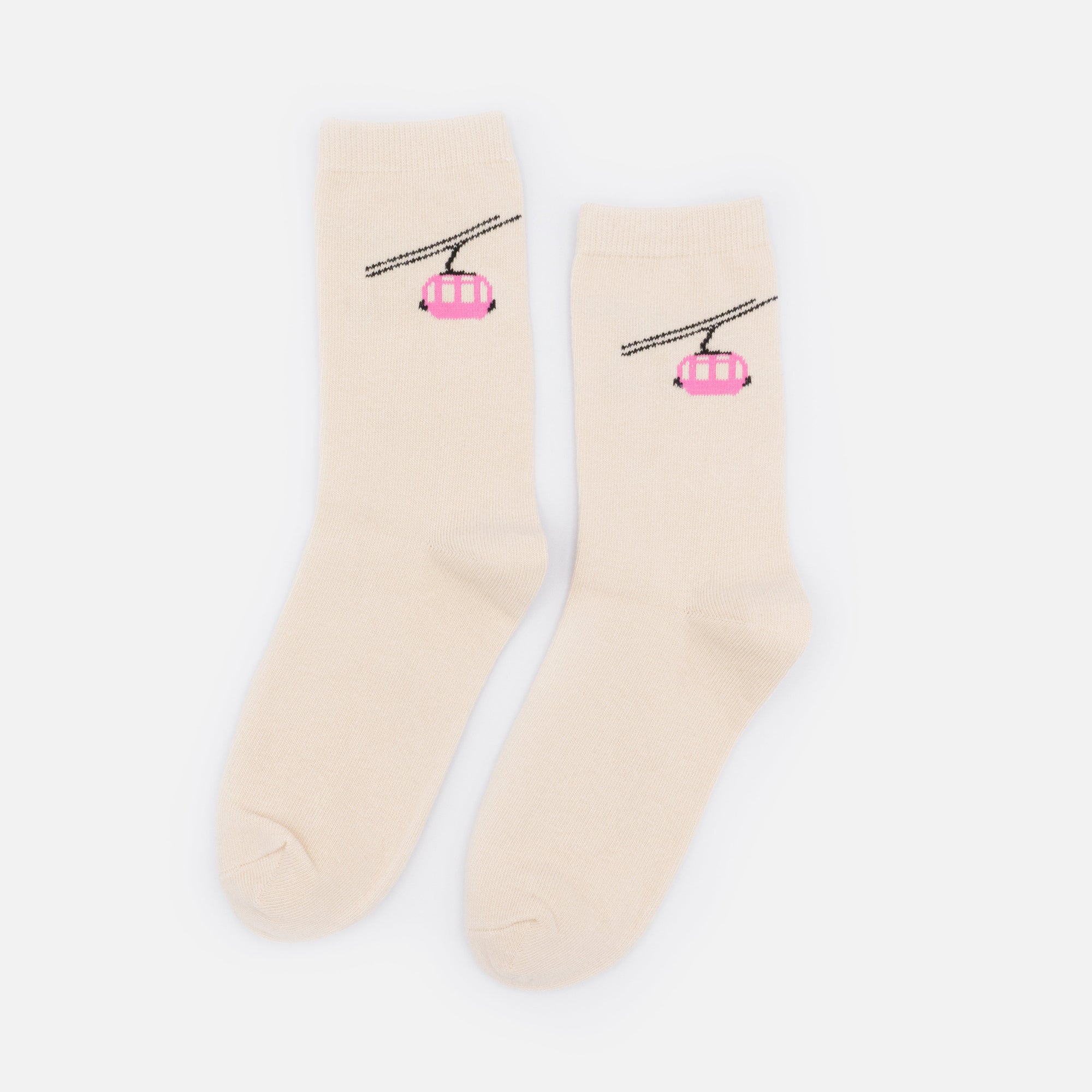 Chaussettes beige & rose motif téléphérique